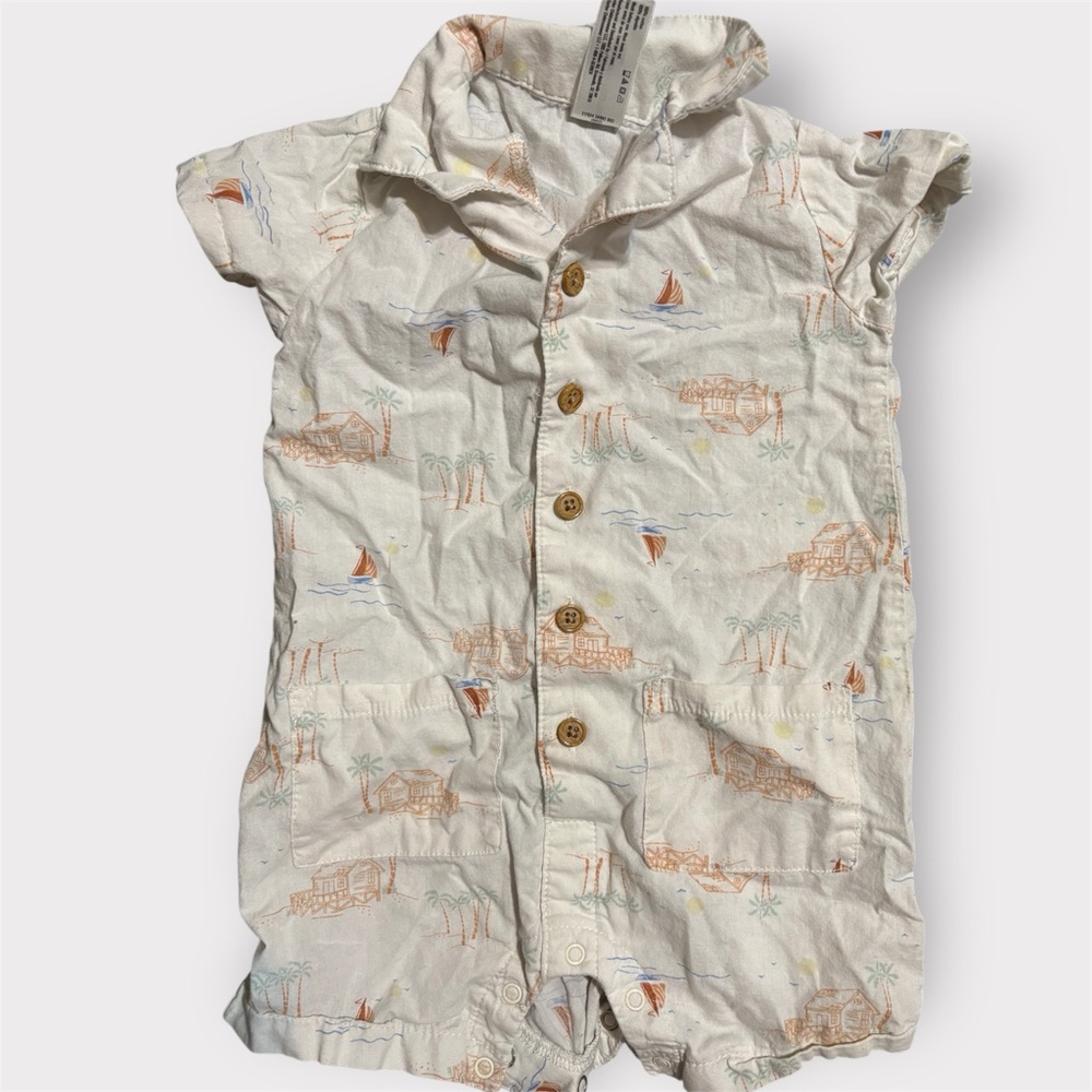 Modern Moments by Gerber Boys Beach Romper Button Up Size 12 Months